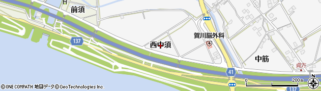 徳島県徳島市応神町東貞方（西中須）周辺の地図