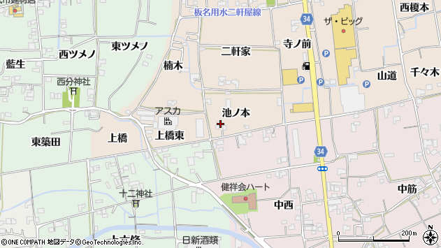 〒771-1343 徳島県板野郡上板町椎本の地図