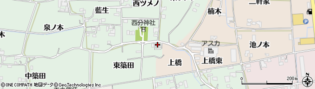 徳島県上板町（板野郡）西分（東築田）周辺の地図