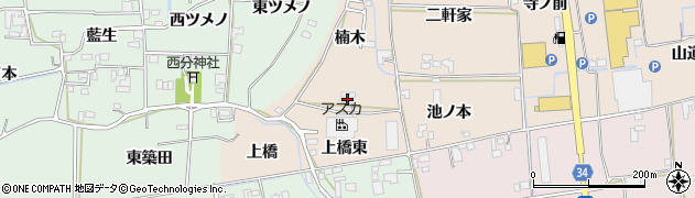徳島県板野郡上板町椎本楠木周辺の地図