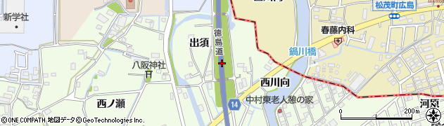 徳島県板野郡北島町中村出須周辺の地図