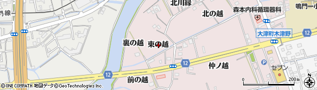 徳島県鳴門市大津町木津野東の越周辺の地図