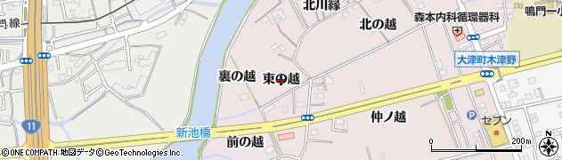 徳島県鳴門市大津町木津野（東の越）周辺の地図