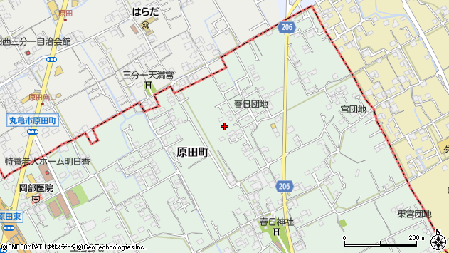 〒765-0032 香川県善通寺市原田町の地図