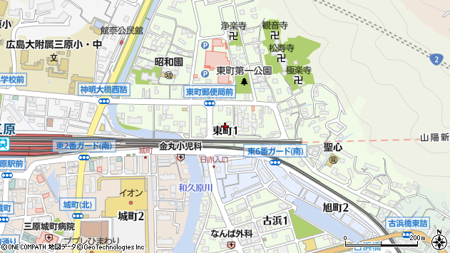 〒723-0011 広島県三原市東町の地図