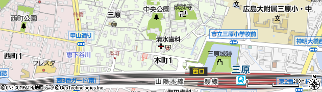 広島県三原市本町周辺の地図