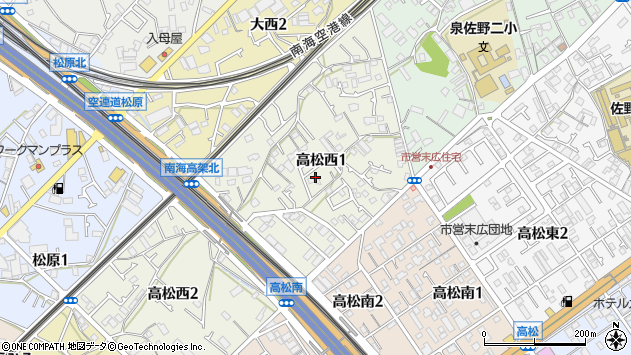 〒598-0016 大阪府泉佐野市高松西の地図
