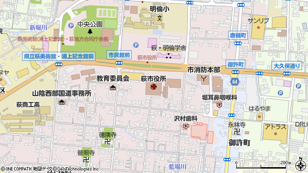 〒758-0000 山口県萩市（以下に掲載がない場合）の地図