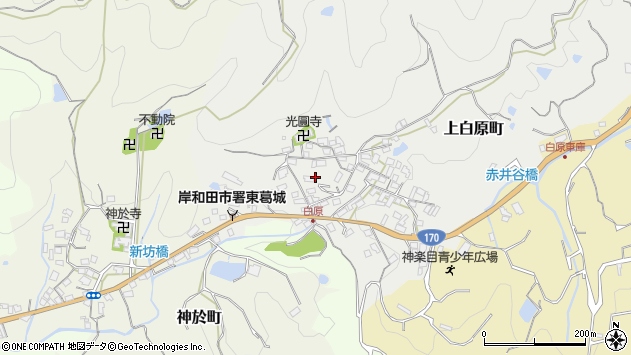 〒596-0111 大阪府岸和田市上白原町の地図