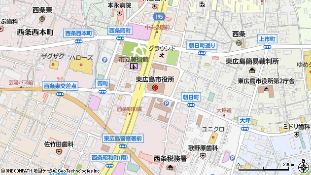 〒739-0000 広島県東広島市（以下に掲載がない場合）の地図