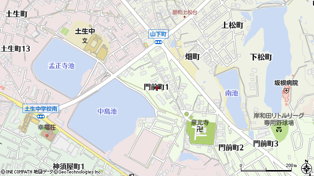 〒596-0828 大阪府岸和田市門前町の地図