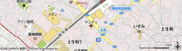 肉のいざなぎ東岸和田店周辺の地図