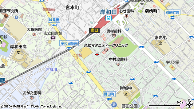 〒596-0076 大阪府岸和田市野田町の地図