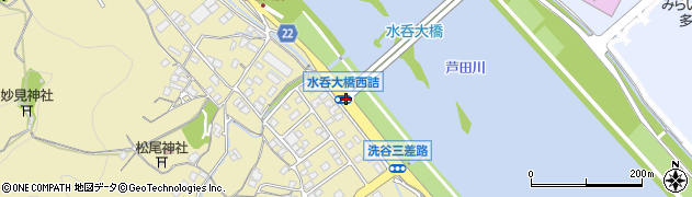 水呑大橋西詰周辺の地図