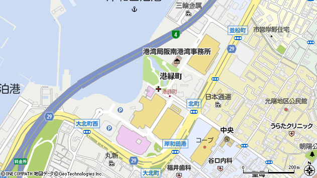 〒596-0014 大阪府岸和田市港緑町の地図