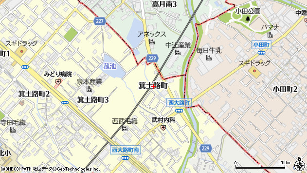 〒596-0801 大阪府岸和田市箕土路町の地図