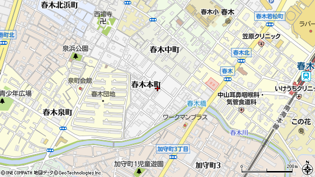 〒596-0034 大阪府岸和田市春木本町の地図