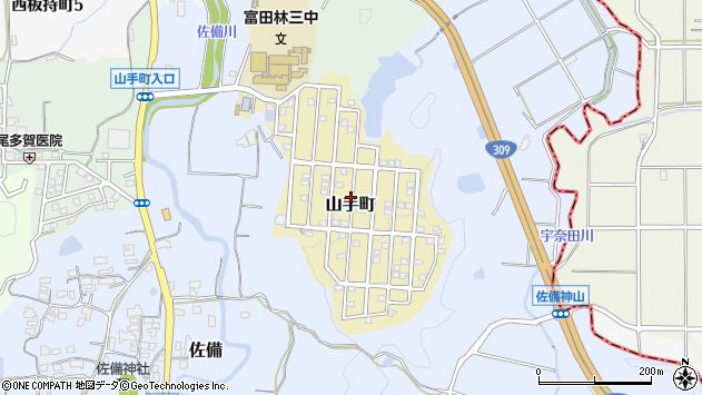 〒584-0047 大阪府富田林市山手町の地図