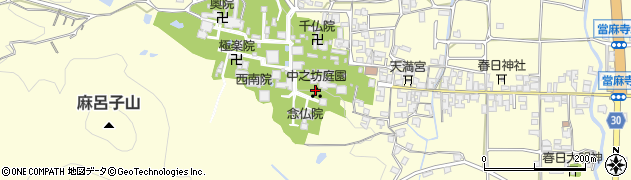 当麻寺中之坊庭園周辺の地図