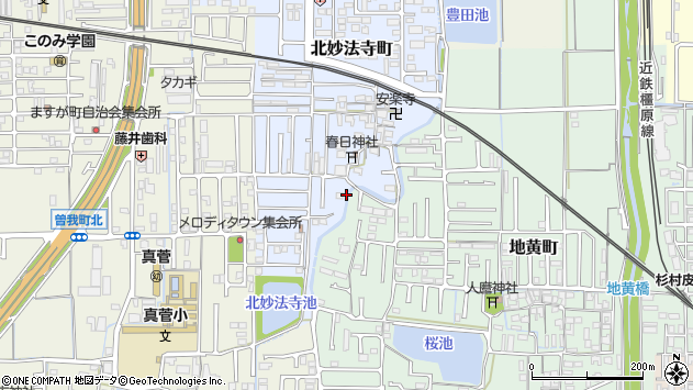 〒634-0843 奈良県橿原市北妙法寺町の地図