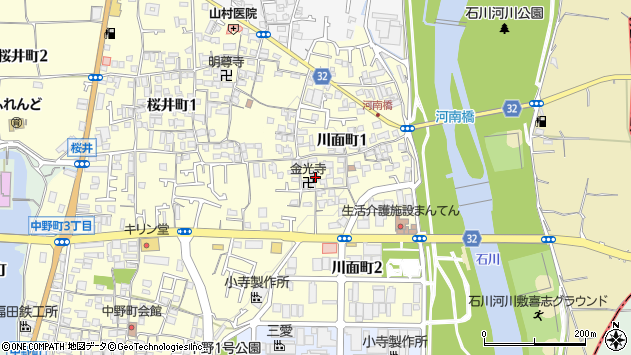 〒584-0014 大阪府富田林市川面町の地図