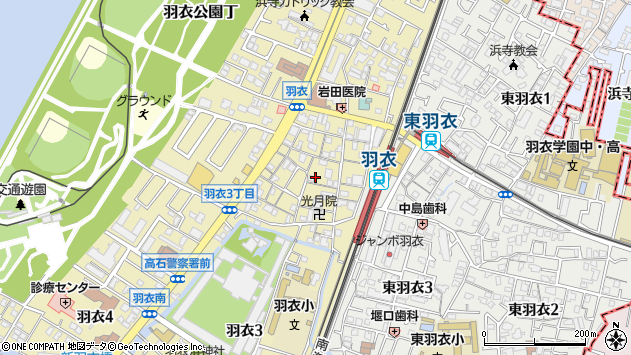 〒592-0002 大阪府高石市羽衣の地図