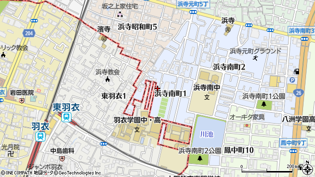 〒592-8344 大阪府堺市西区浜寺南町の地図