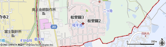 奈良県上牧町（北葛城郡）松里園周辺の地図