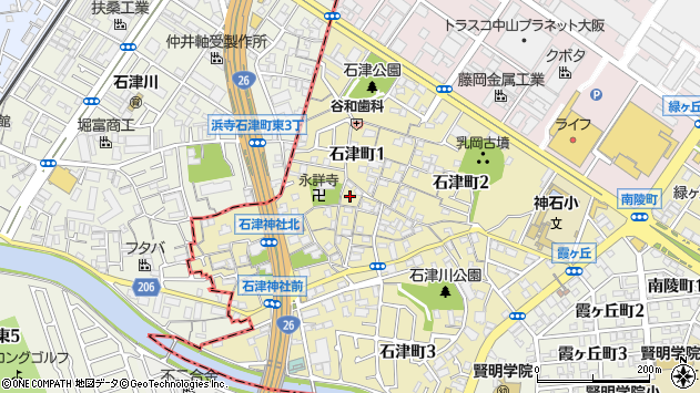 〒590-0814 大阪府堺市堺区石津町の地図