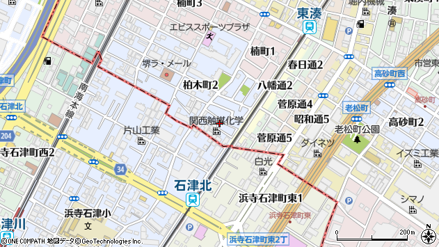 〒590-0837 大阪府堺市堺区柏木町の地図