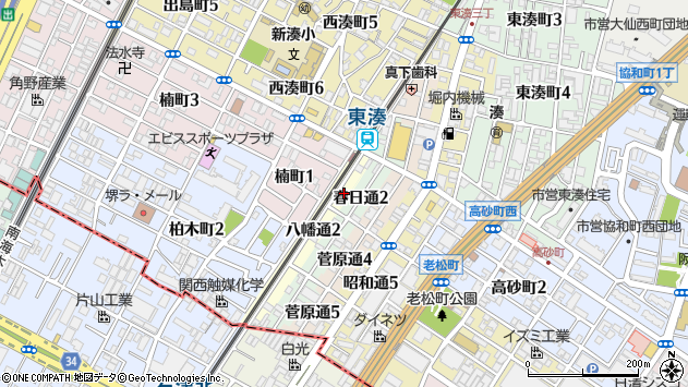 〒590-0828 大阪府堺市堺区八幡通の地図