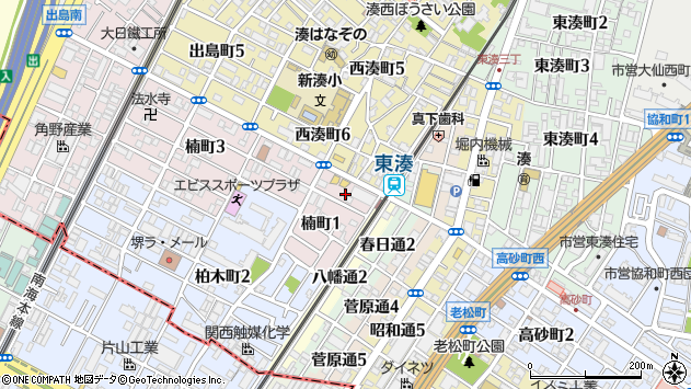 〒590-0836 大阪府堺市堺区楠町の地図