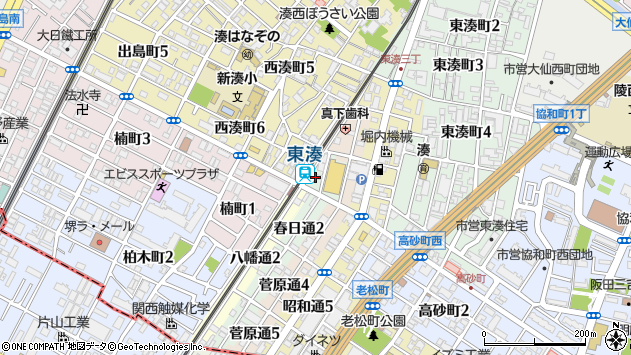 〒590-0827 大阪府堺市堺区春日通の地図