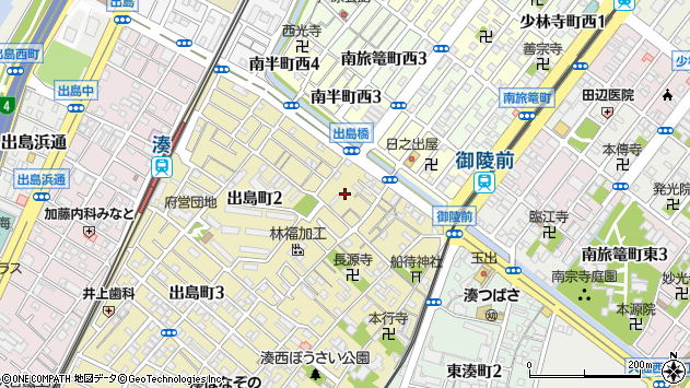 〒590-0835 大阪府堺市堺区西湊町の地図