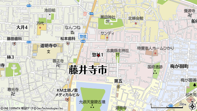 〒583-0005 大阪府藤井寺市惣社の地図