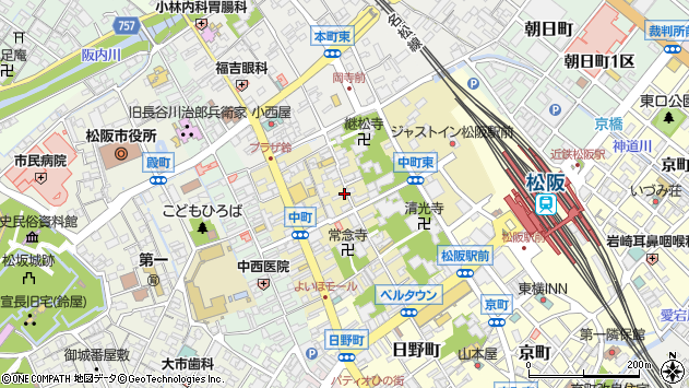 〒515-0083 三重県松阪市中町の地図