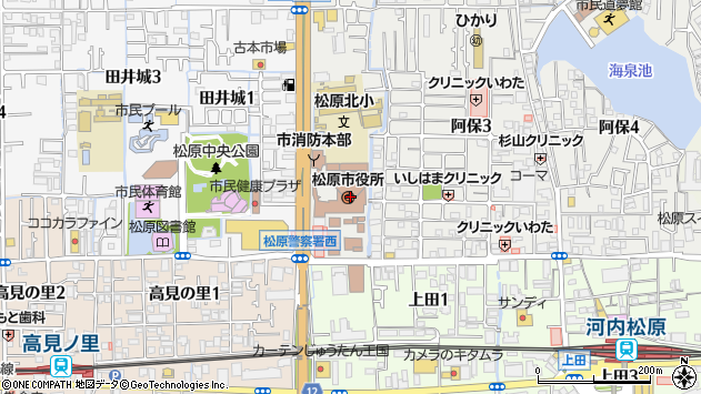 〒580-0000 大阪府松原市（以下に掲載がない場合）の地図