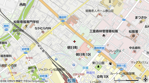 〒515-0004 三重県松阪市朝日町の地図
