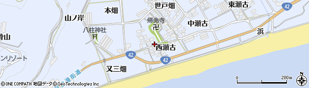 愛知県田原市日出町西瀬古周辺の地図