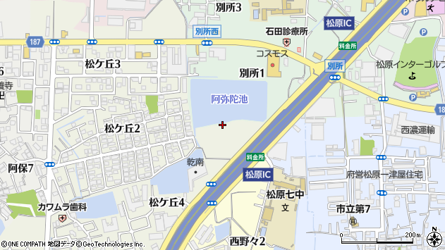 〒580-0005 大阪府松原市別所の地図