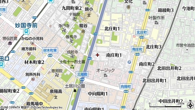 〒590-0008 大阪府堺市堺区南庄町の地図