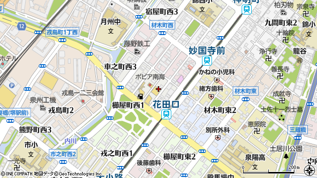 〒590-0940 大阪府堺市堺区車之町西の地図