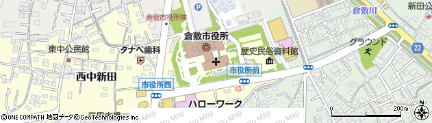 倉敷市役所水道局　水道料金・本庁窓口周辺の地図