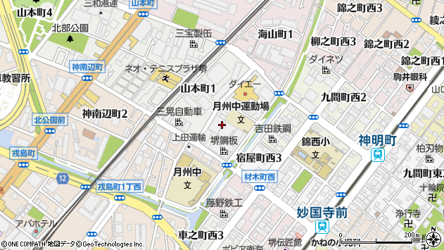 〒590-0983 大阪府堺市堺区山本町の地図