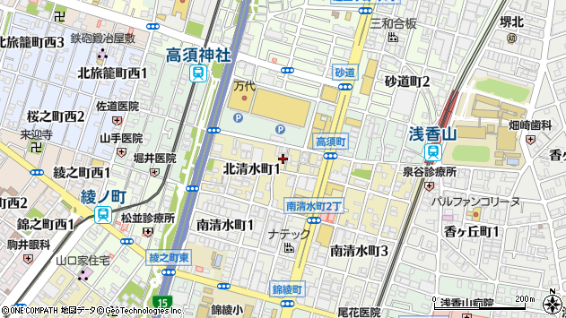 〒590-0004 大阪府堺市堺区北清水町の地図