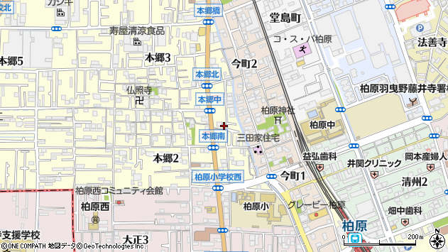 〒582-0001 大阪府柏原市本郷の地図