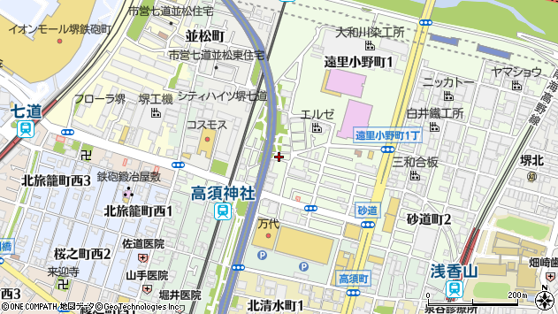 〒590-0002 大阪府堺市堺区砂道町の地図