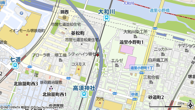 〒590-0001 大阪府堺市堺区遠里小野町の地図