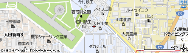 大阪府八尾市西弓削周辺の地図
