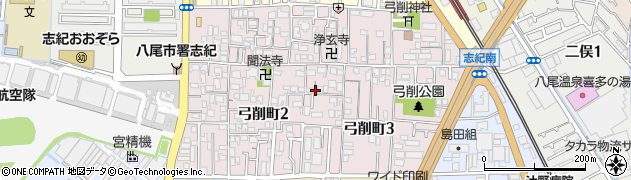 大阪府八尾市弓削町周辺の地図